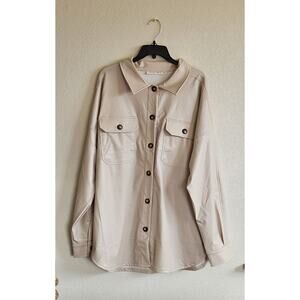 Faux Leather Shacket Cream Lightweight Button Up Jacket 2XL NWT